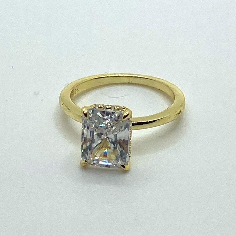 Sterling Silver Gold Plated Emerald Cut Cz Ring Sz 5.25